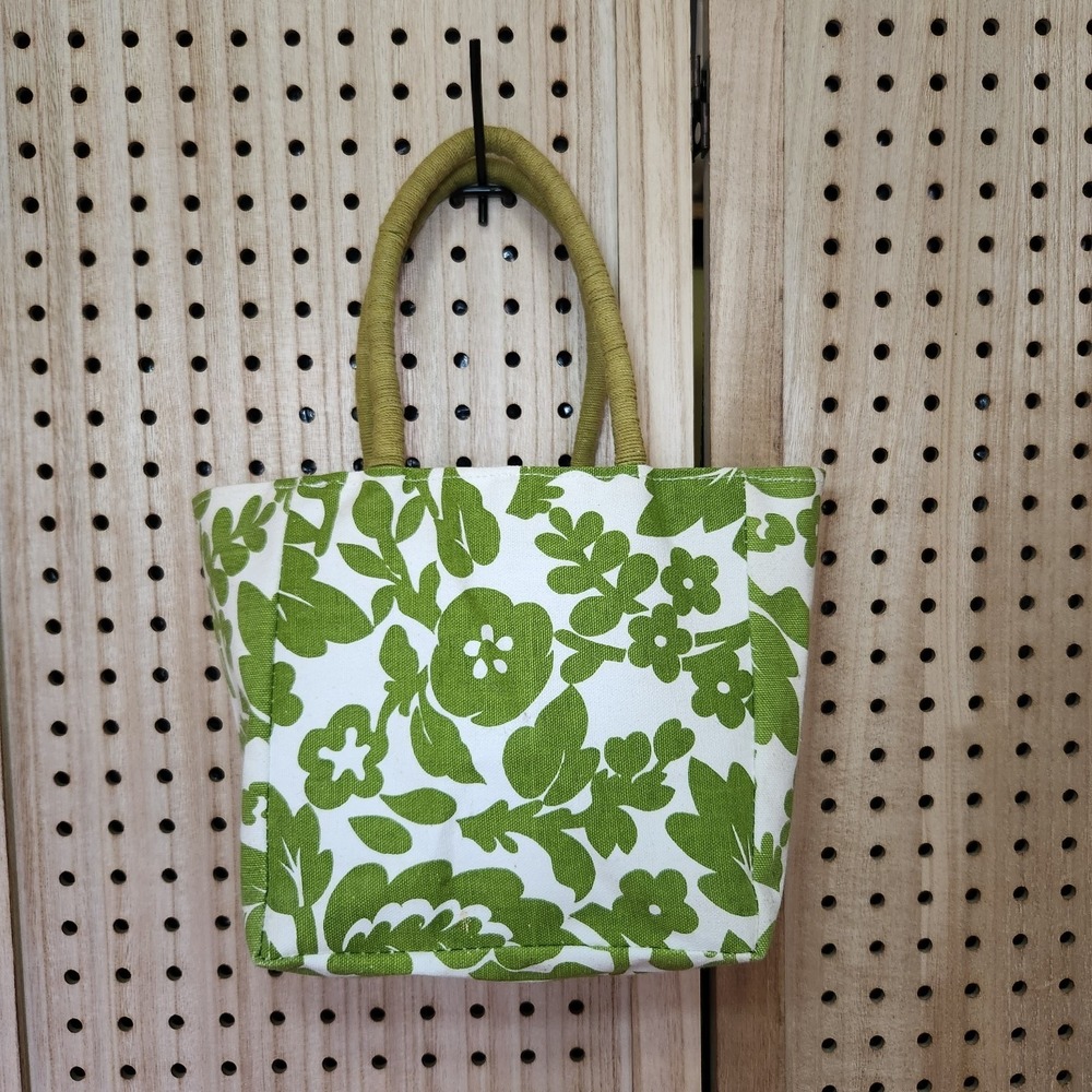 Small Green and White Floral Tote Bag